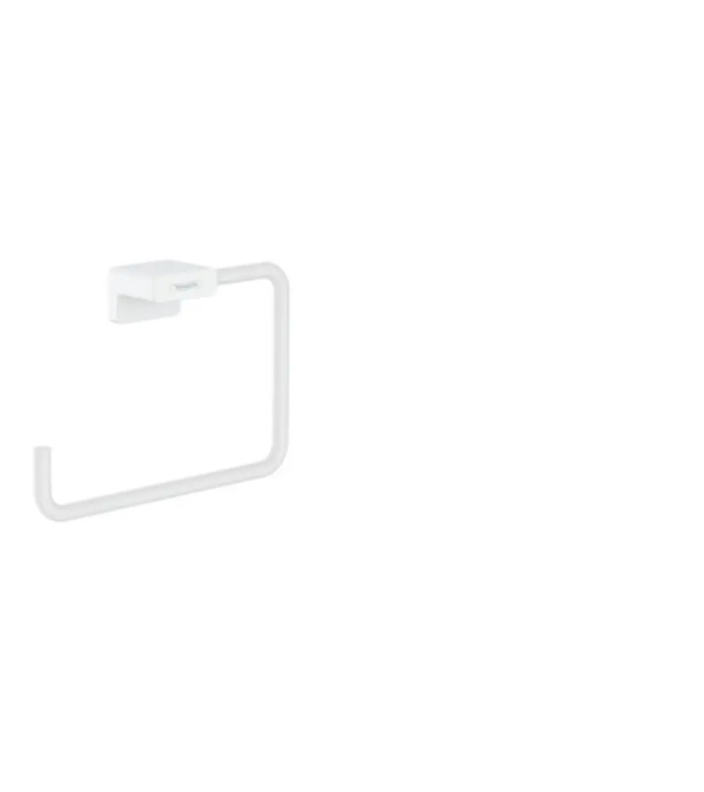 Heller Handtuchring mit klarer Form zur Wandmontage, hergestellt von Hansgrohe. Das Produkt zeigt eine schlichte, funktionale Gestaltung ohne zusätzliche Dekoration.